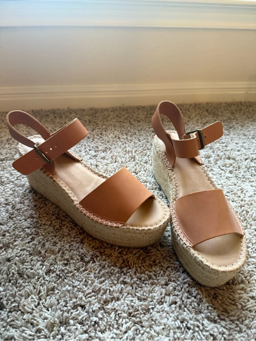 Soludos Cognac Leather Platform Espadrille Sandals size 10